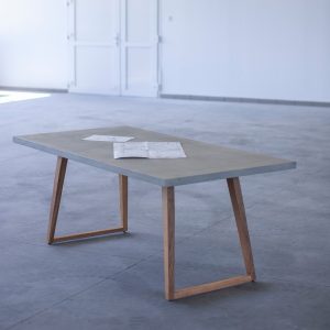 concrete table - wooden legs - concrete table top